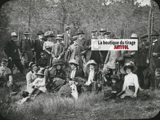 Forêt de Dom, 1911, groupe, photo ancienne plaque de verre, positif 8,5x10 cm