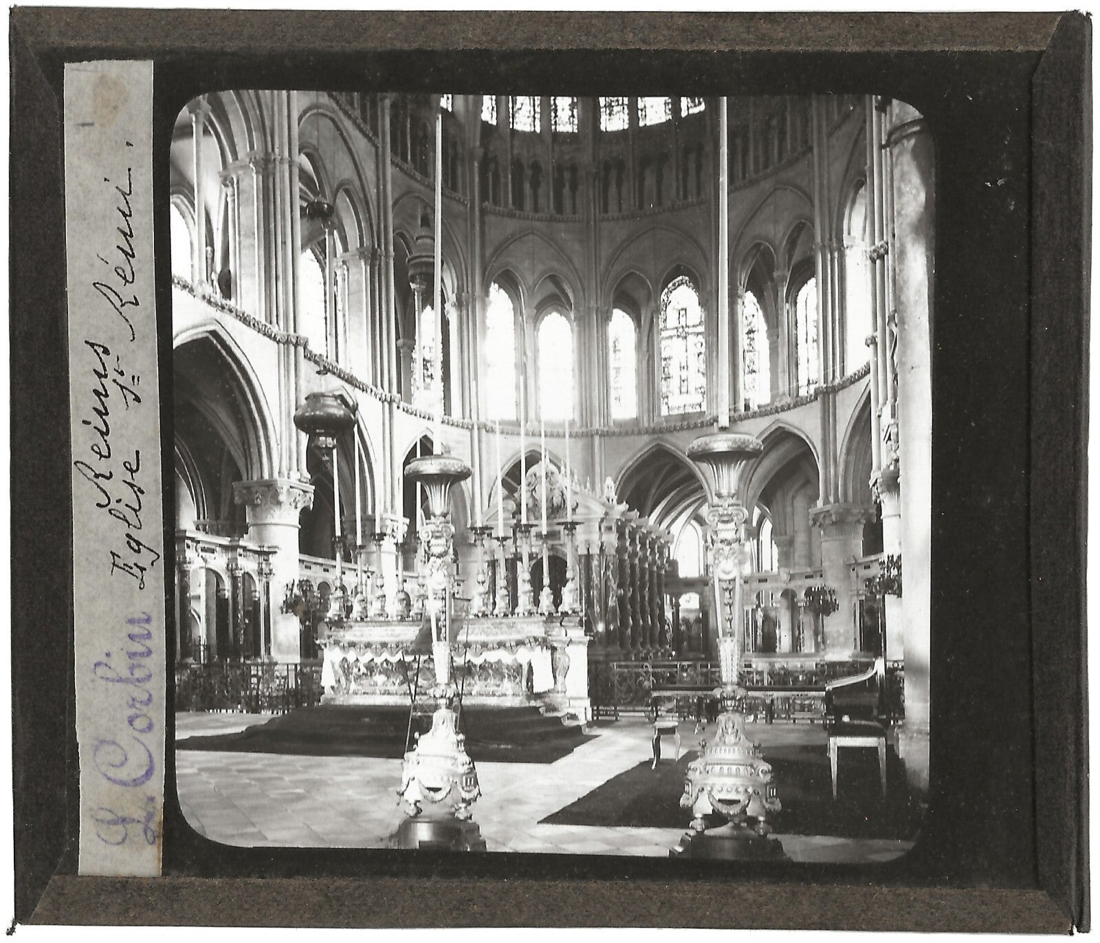 Basilique Saint-Remi de Reims, photo plaque de verre, positif 8,5x10 cm
