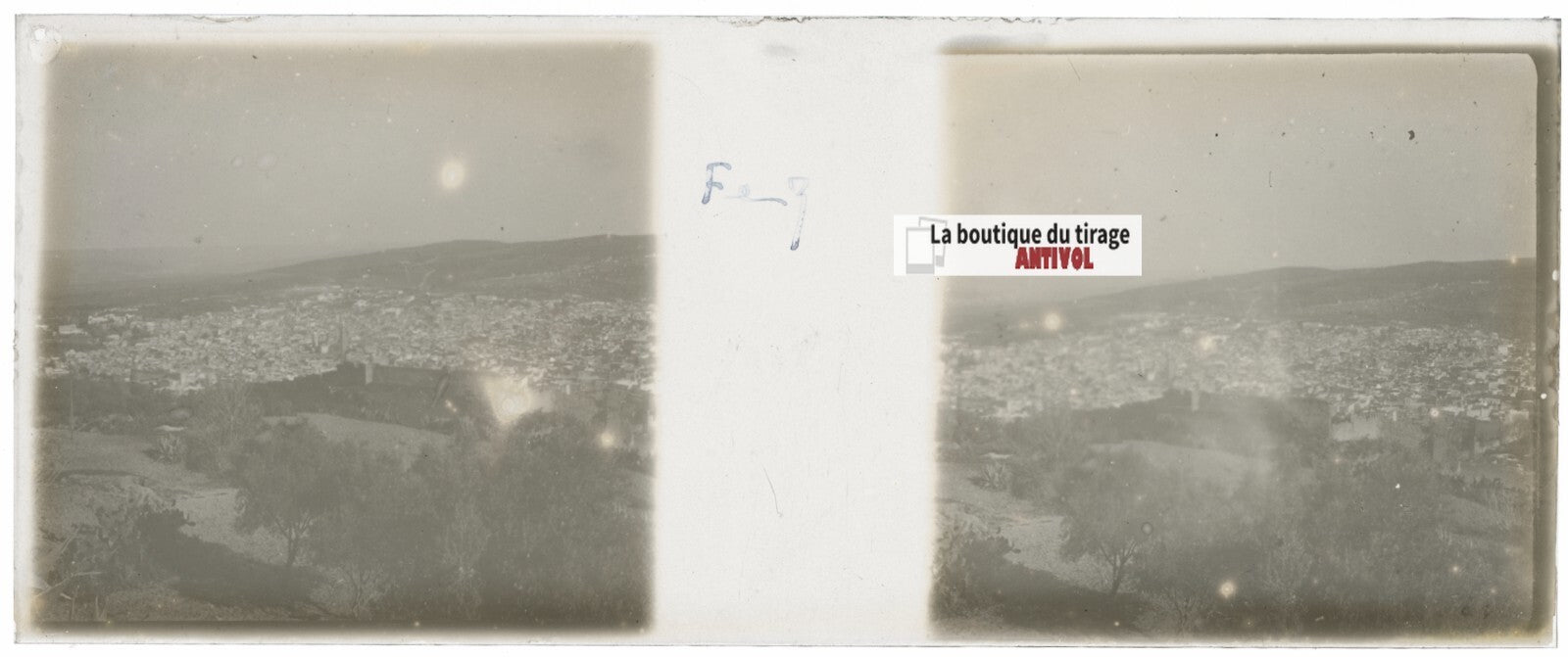 Fès,  Maroc, Plaque verre stéréoscopie, positif noir & blanc 4,5x10,7 cm