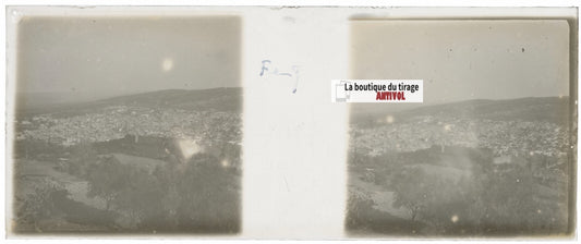 Fès,  Maroc, Plaque verre stéréoscopie, positif noir & blanc 4,5x10,7 cm