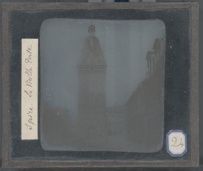 Am Altpörtel, Spire, Allemagne, photo plaque verre, positif 8,5x10 cm