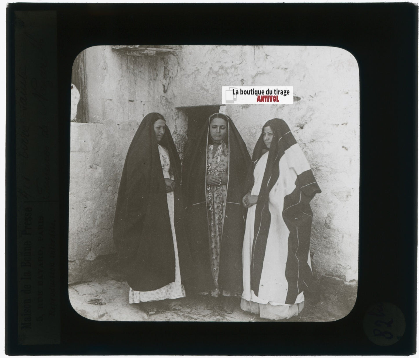 Femmes Nazareth, photo ancienne plaque verre, noir & blanc, positif 8,5x10 cm
