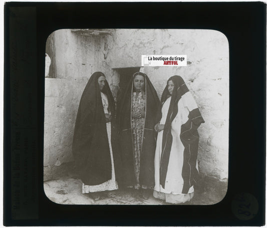 Femmes Nazareth, photo ancienne plaque verre, noir & blanc, positif 8,5x10 cm