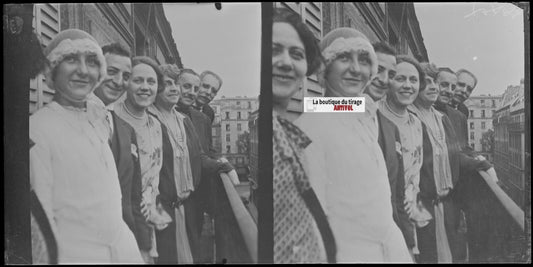Famille, mariage, stéréoscopie, photo ancienne plaque verre, négatif 9x18 cm