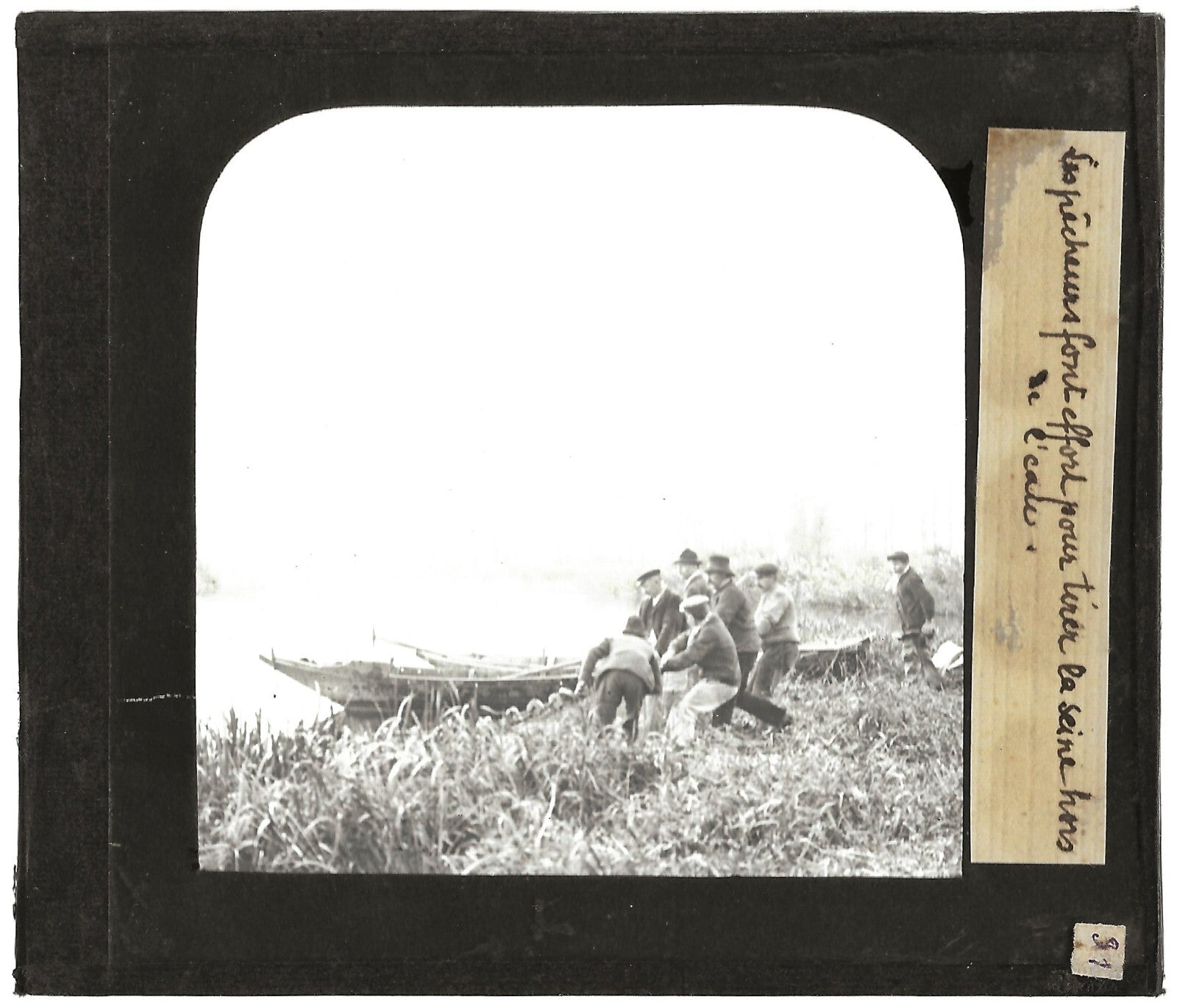 Seine, pêcheurs, France, photo ancienne plaque de verre, positif 8,5x10 cm