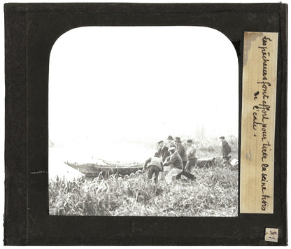 Seine, pêcheurs, France, photo ancienne plaque de verre, positif 8,5x10 cm