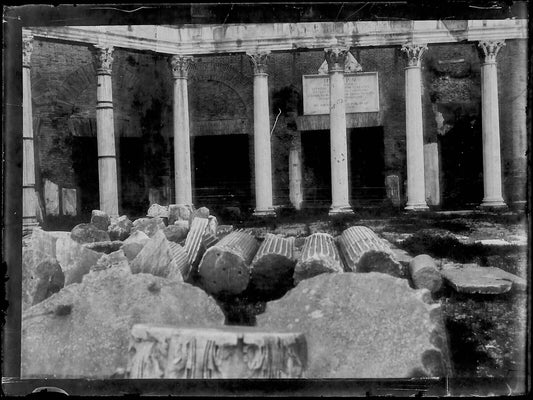 Plaque verre photo ancienne noir et blanc négatif 9x12 cm Rome Italie ruine  