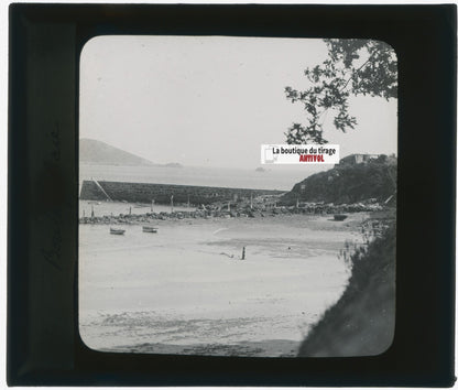 Baie de Bouley, Jersey, photo plaque de verre, noir & blanc, positif 8,5x10 cm