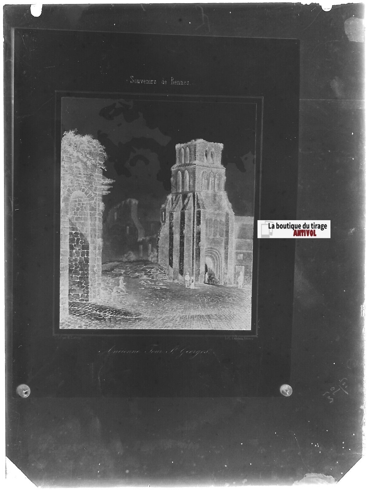 Rennes, Saint-Georges, Plaque verre photo ancienne, négatif noir & blanc 9x12 cm