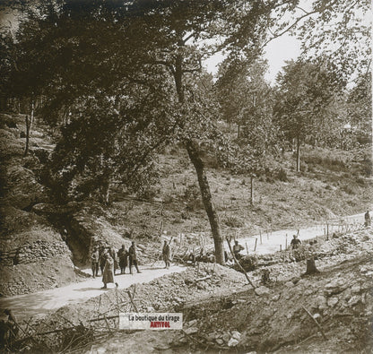 Les Éparges, Carrefour, guerre WW1, plaque verre photo ancienne stéréo 6x13 cm