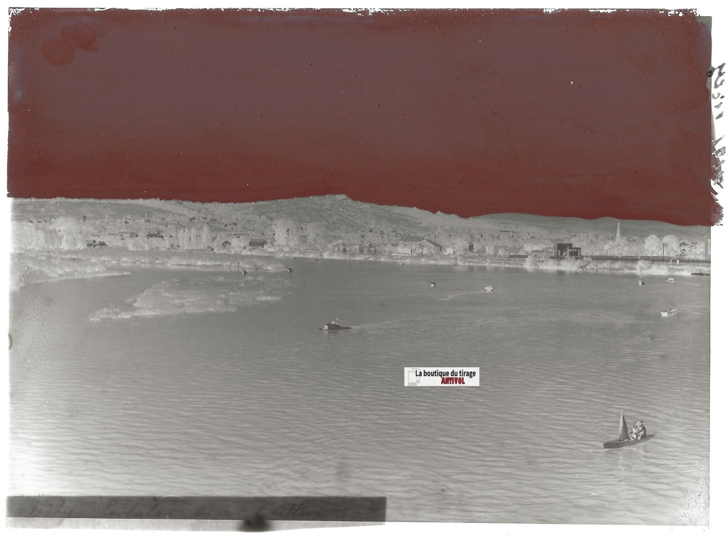 Plaque verre photo ancienne négatif noir et blanc 13x18 cm Vichy Allier pédalos