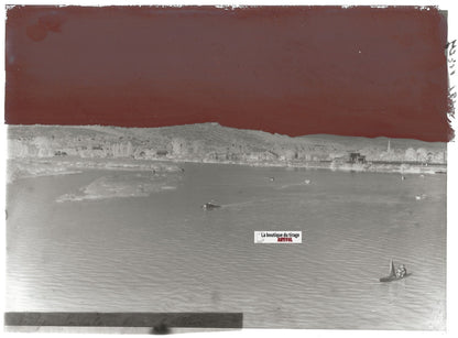 Plaque verre photo ancienne négatif noir et blanc 13x18 cm Vichy Allier pédalos