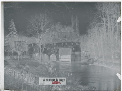 Moulin des Corbeaux, Saint-Maurice, plaque verre, photo, négatif 9x12 cm