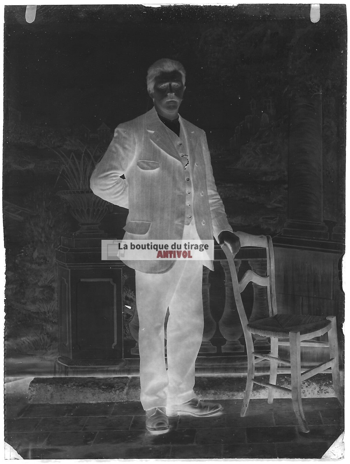 Plaque verre photo ancienne négatif noir et blanc 9x12 cm homme glass plate 