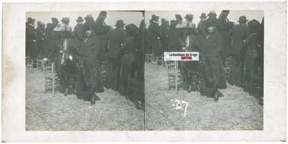 Personnages, Longchamp, Paris, plaque verre stéréoscopique, positif 8,5x17 cm