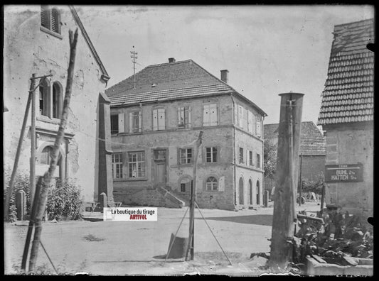 Plaque verre photo ancienne négatif noir et blanc 13x18 cm Trimbach village