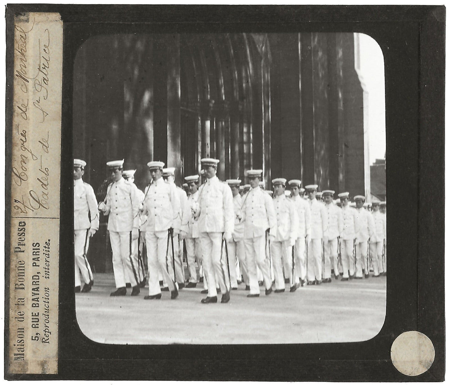 Cadets église Saint-Patrice, Québec, photo plaque verre, positif 8,5x10 cm