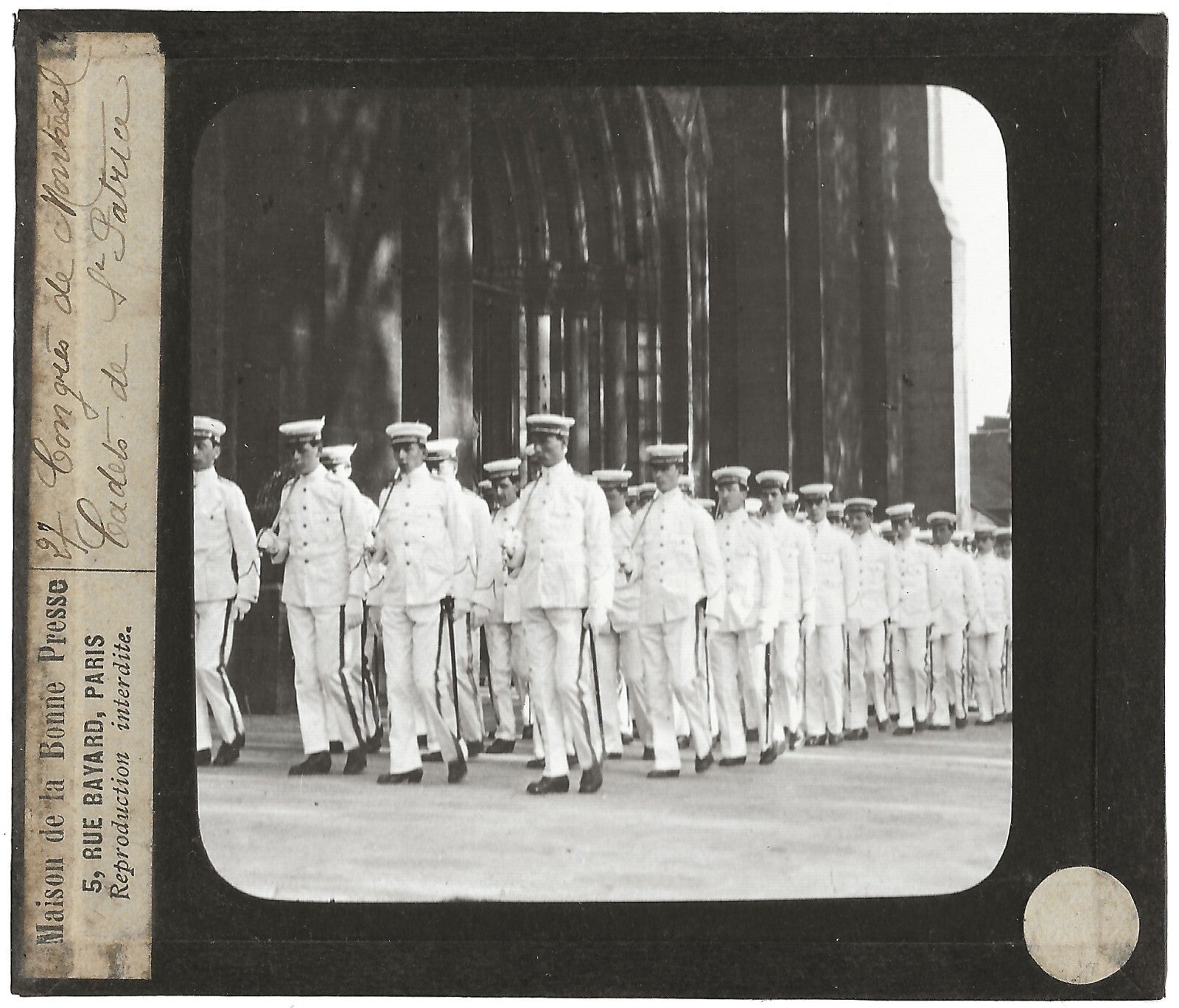 Cadets église Saint-Patrice, Québec, photo plaque verre, positif 8,5x10 cm