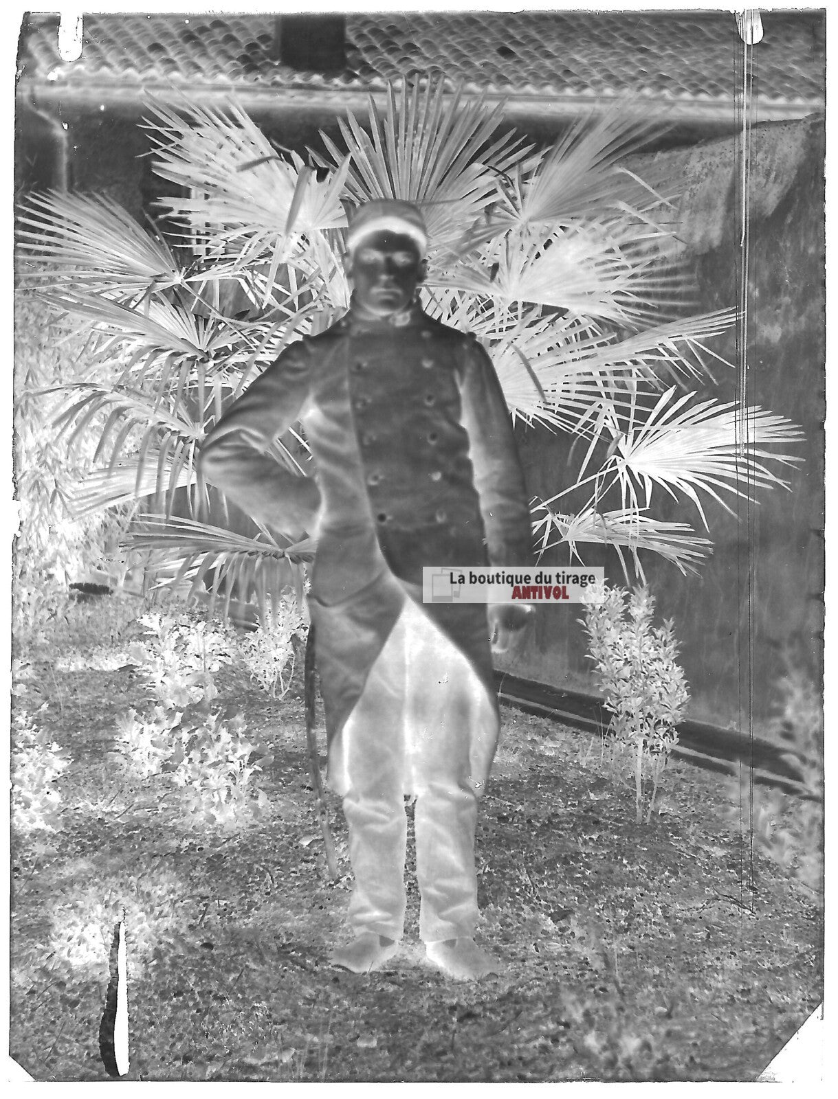 Plaque verre photo ancienne négatif noir et blanc 9x12 cm soldat France vintage 