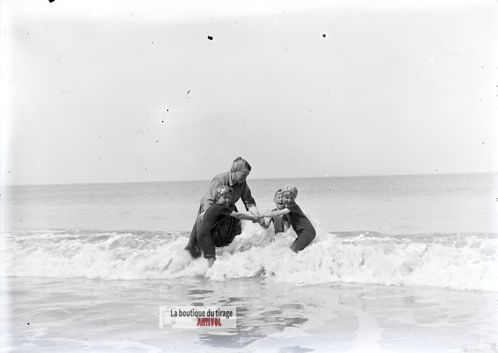 Berck-sur-Mer, bains de mer, plaque de verre photo ancienne, négatif 9x12 cm