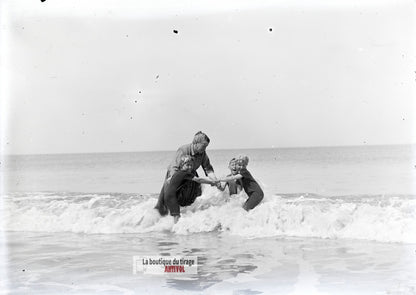 Berck-sur-Mer, bains de mer, plaque de verre photo ancienne, négatif 9x12 cm