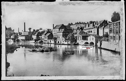 Plaque verre photo ancienne, négatif noir & blanc 9x14 cm, Sedan, Meuse, France