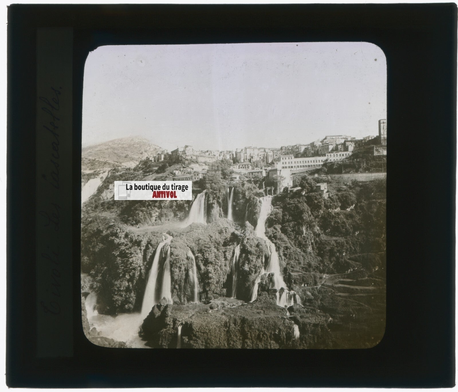 Les cascades de Tivoli, photo plaque verre, noir & blanc, positif 8,5x10 cm