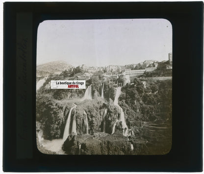 Les cascades de Tivoli, photo plaque verre, noir & blanc, positif 8,5x10 cm