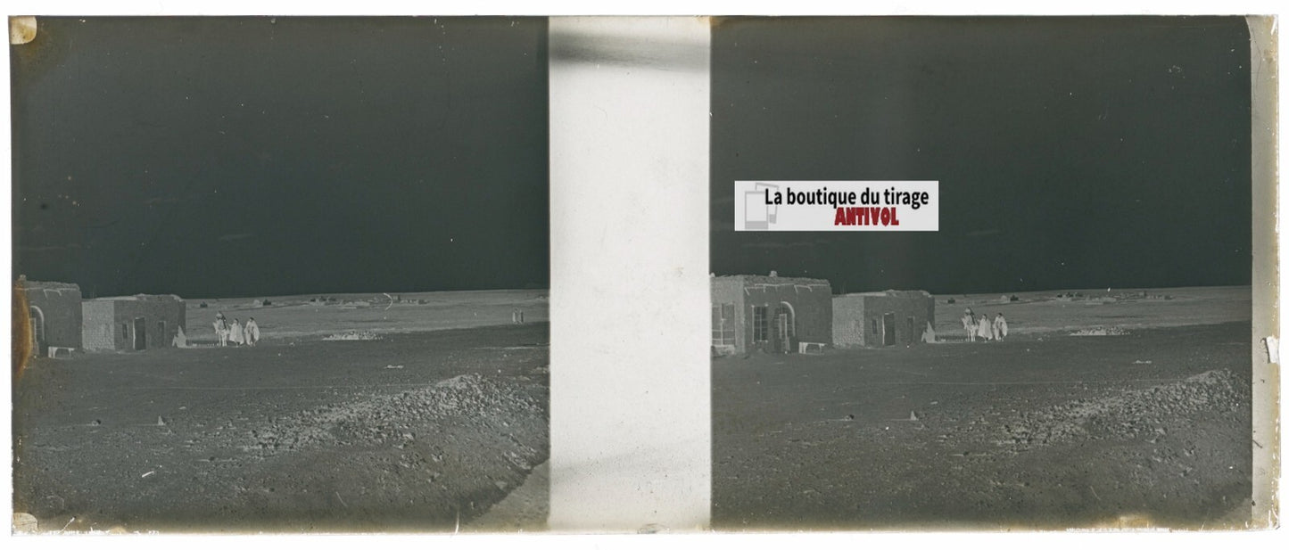 Désert, Algérie, Plaque verre stéréoscopie, négatif noir & blanc 4,5x10,7 cm