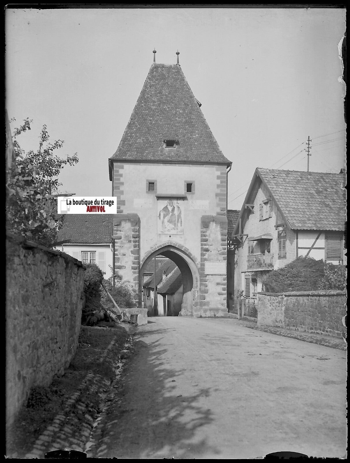 Boersch, Alsace, Plaque de verre photo, négatif ancien noir & blanc 9x12 cm