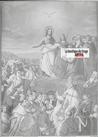 Scène religieuse, catéchisme, dessin peinture, plaque verre, positif 8,5x10 cm