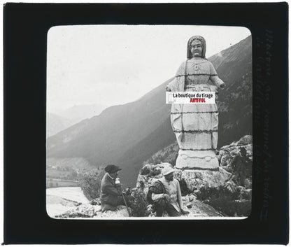 Madonne, rocher, Castellane, photo ancienne plaque de verre, positif 8,5x10 cm