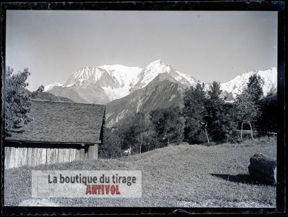 Mont-Blanc, montagne, paysage, plaque verre, photo ancienne, négatif 9x12 cm