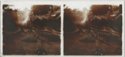 Arrosage, jardin, Plaque verre photo stéréo, positif noir & blanc 6x13 cm