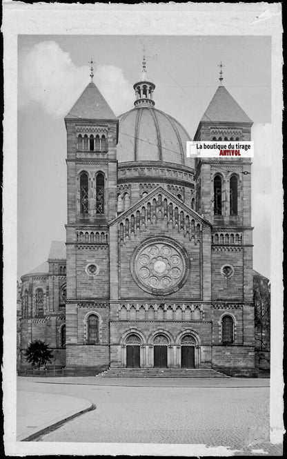 Plaque verre photo négatif noir & blanc 9x14 cm, Strasbourg, église Saint-Pierre