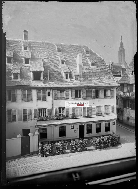 Plaque verre photo ancienne négatif noir et blanc 13x18 cm brasserie Strasbourg