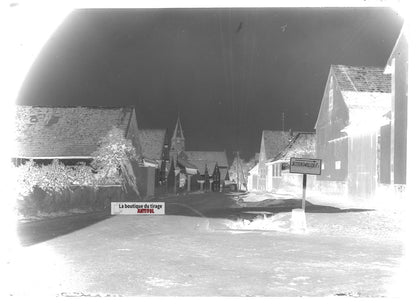 Plaque verre photo ancienne négatif noir et blanc 13x18 cm Reutenbourg village