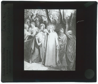 Trahison de Judas, la Bible de Doré, dessin, plaque de verre, positif 8,5x10 cm