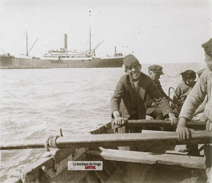 Beyrouth, Liban, bateau, plaque de verre, photo ancienne stéréo 6x13 cm