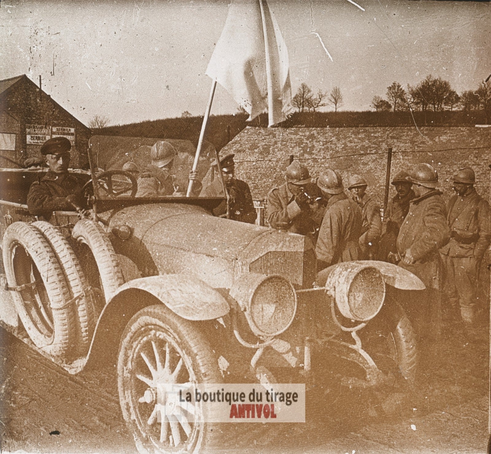 Armistice, parlementaires allemands, plaque verre photo ancienne stéréo 6x13 cm