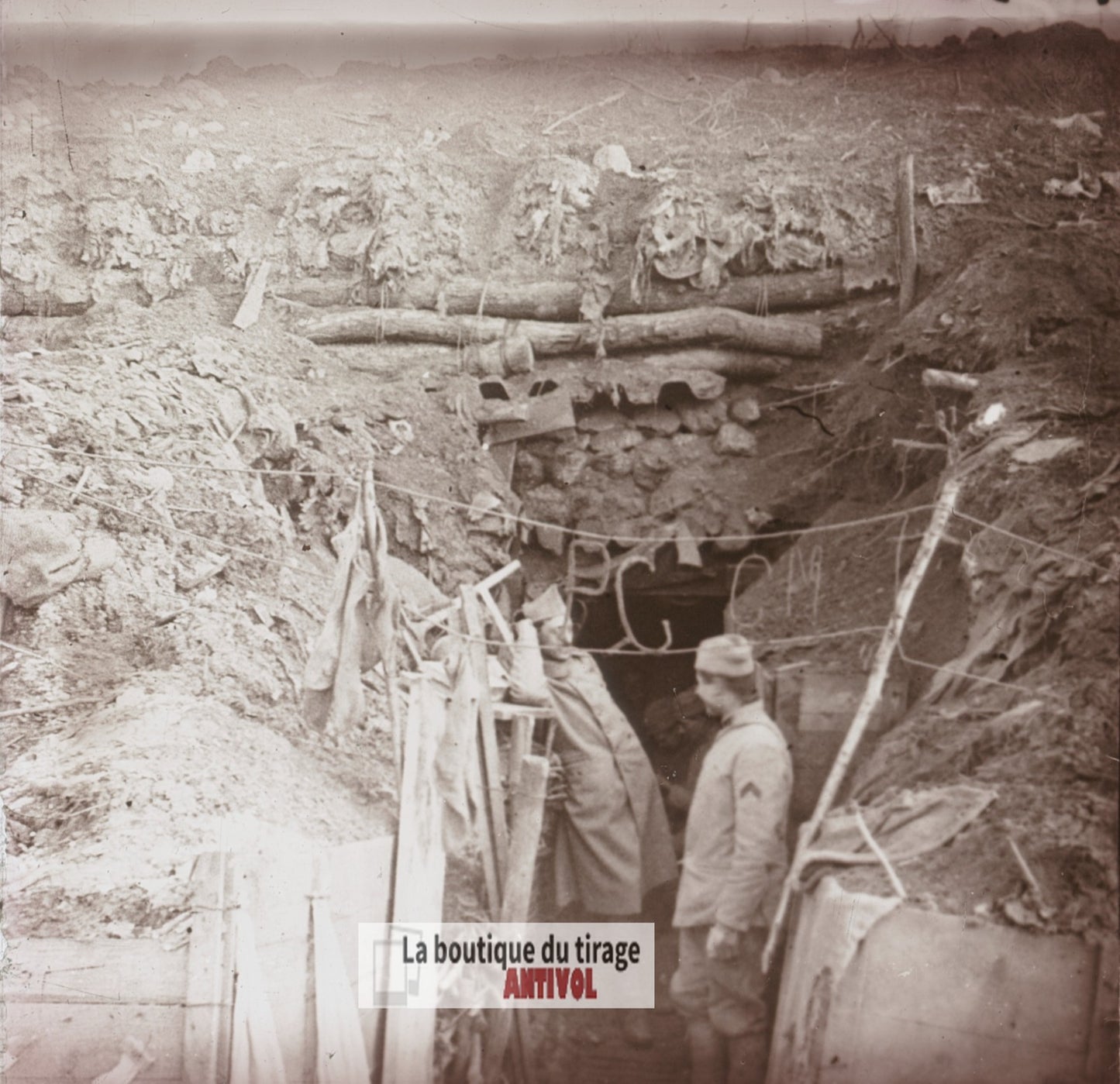 Les Éparges Meuse, guerre WW1, plaque verre stéréo, photo 4,5x10,7 cm