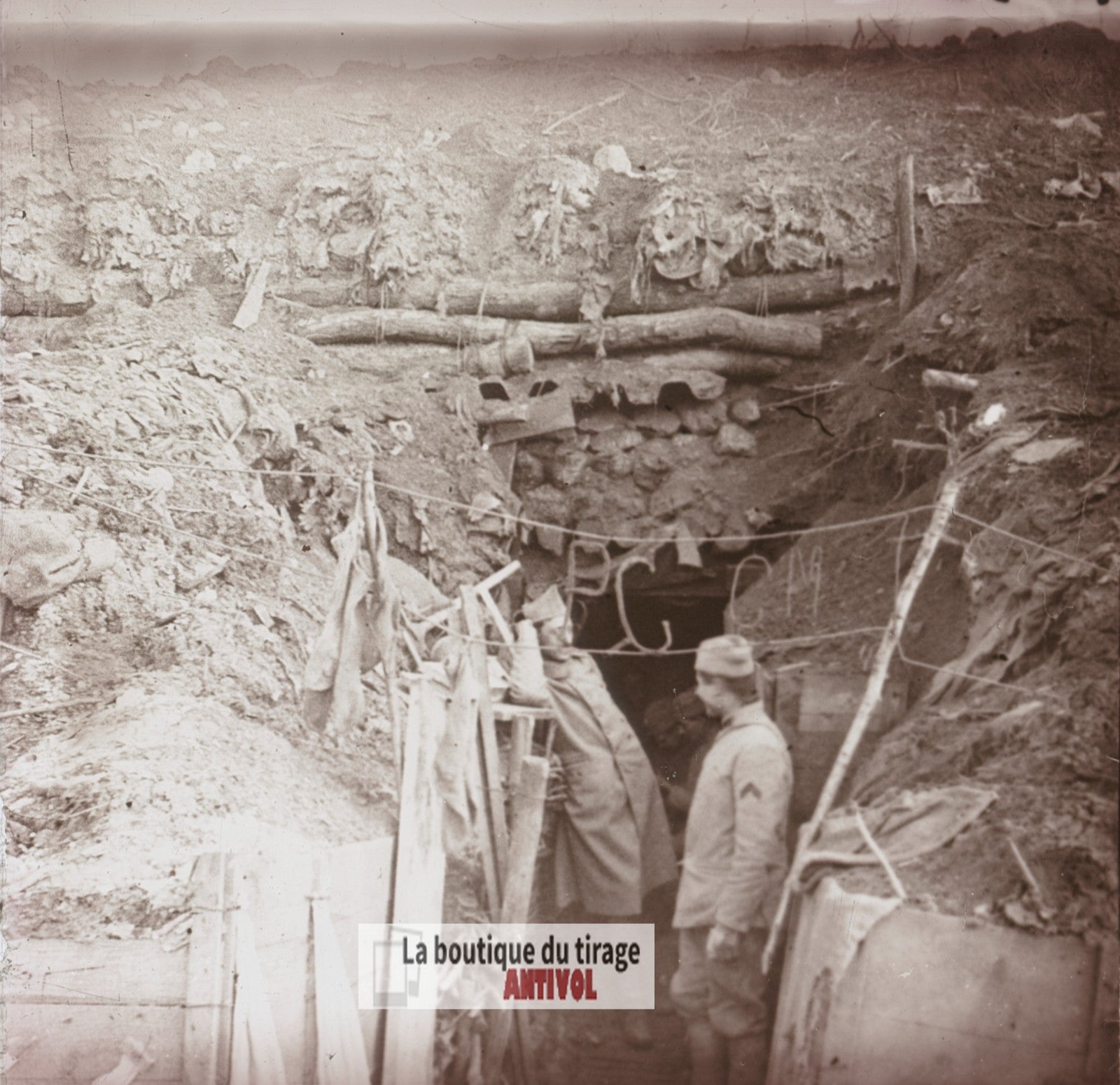 Les Éparges Meuse, guerre WW1, plaque verre stéréo, photo 4,5x10,7 cm