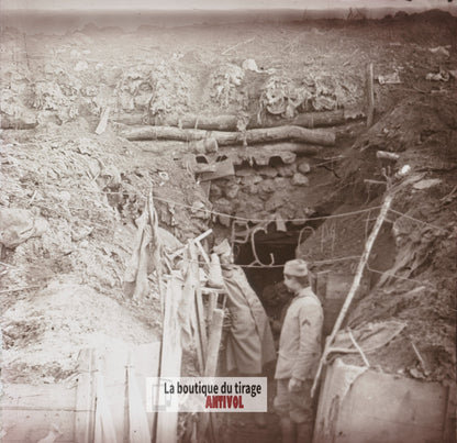 Les Éparges Meuse, guerre WW1, plaque verre stéréo, photo 4,5x10,7 cm