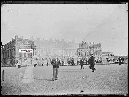 Château Versailles, Plaque verre photo ancienne, négatif noir & blanc 9x12 cm