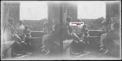 Bretagne ou Normandie, famille, plaque stéréo ancienne verre, négatif 9x18 cm