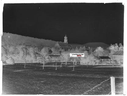 Village en Moselle, Plaque verre photo ancienne, négatif noir & blanc 9x12 cm