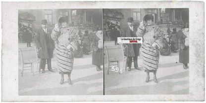 Personnages, Longchamp, Paris, plaque verre stéréoscopique, positif 8,5x17 cm