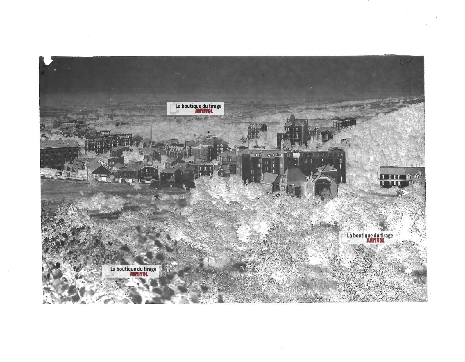 Plaque verre photo ancienne négatif 13x18 cm Châtel-Guyon + carte postale