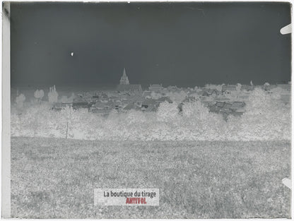 Lamnay, Sarthe, village France, plaque verre, photo ancienne, négatif 9x12 cm