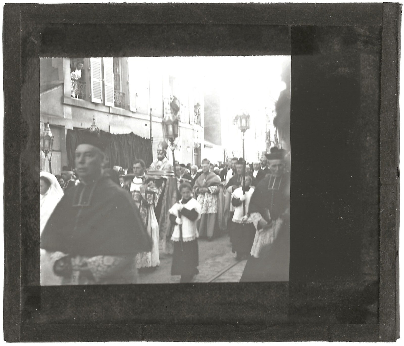 Procession Saint-Julien, 1900, photo ancienne plaque de verre, positif 8,5x10 cm